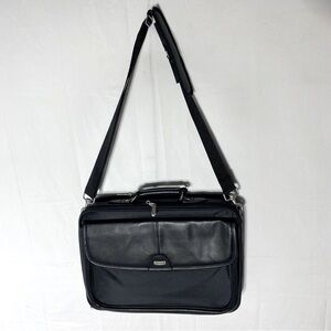 Targus Black Leather & Nylon Laptop Bag Briefcase Shoulder Bag